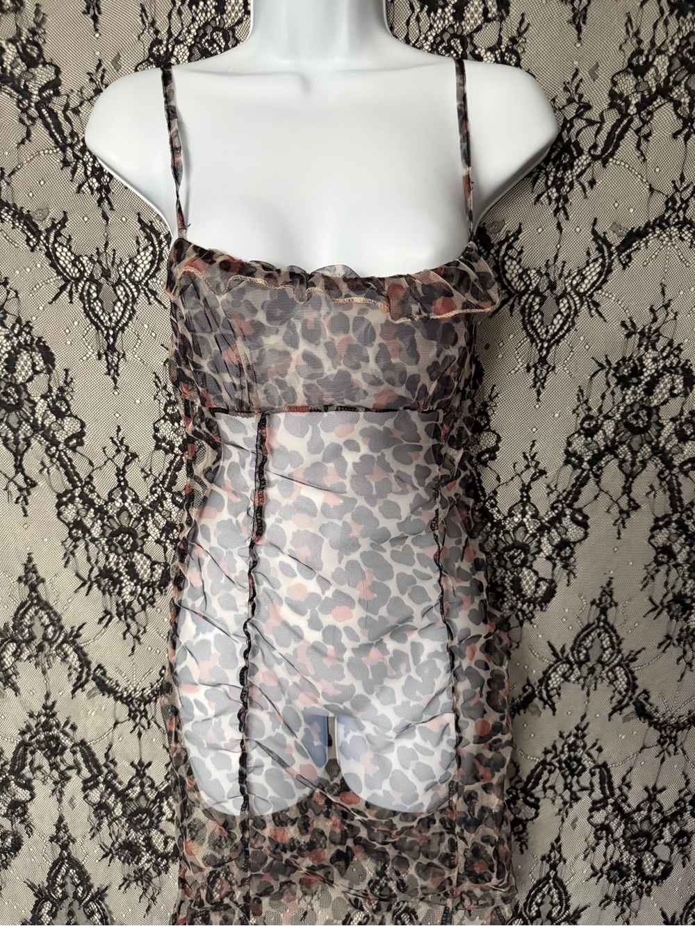 Sheer Leopard-Print Slip Dress - Brown